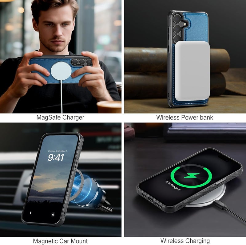 Usroom for Samsung Galaxy S25 FE Case Wallet Compatible with Magsafe, RFID Blocking Magnetic Card Holder 2 in 1 Detachable Kickstand Shockproof Phone Case for Galaxy S25 FE 6.7" Blue - Image 3